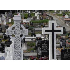 Tombstone, Celtic cross and Latin cross, solar disc, ihs